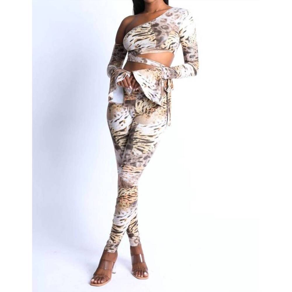 NEW K TOO jungle asymmetric shoulder and legging set in mix animal